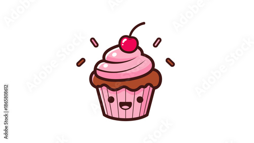 Cute Kawaii Cupcake with Cherry and Sprinkles.