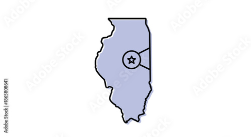 A highlighted area within the outline of Illinois with a star marking a location.