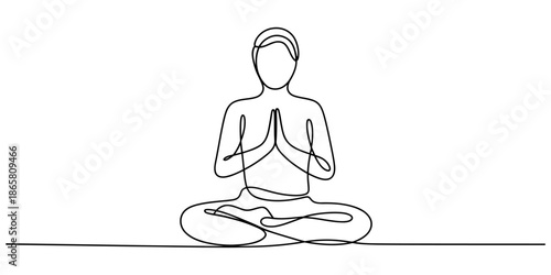 Minimalist single line art drawing of a person practicing meditation or yoga