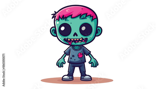 Cartoon Zombie Character with Pink Hair and Green Skin.