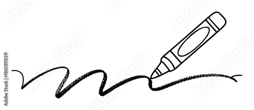 Black crayon drawing a textured wavy line across a white surface, perfect for educational materials and childrens activity books illustrating writing or doodling