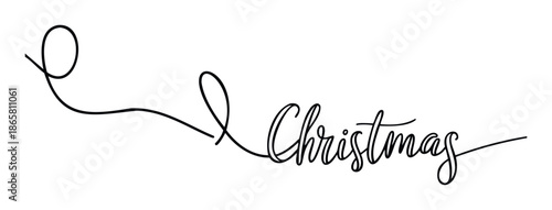 Elegant Christmas word created with a continuous thin line drawing perfect for holiday season greetings, festive event invitations, or minimalist seasonal social media posts and promotions.