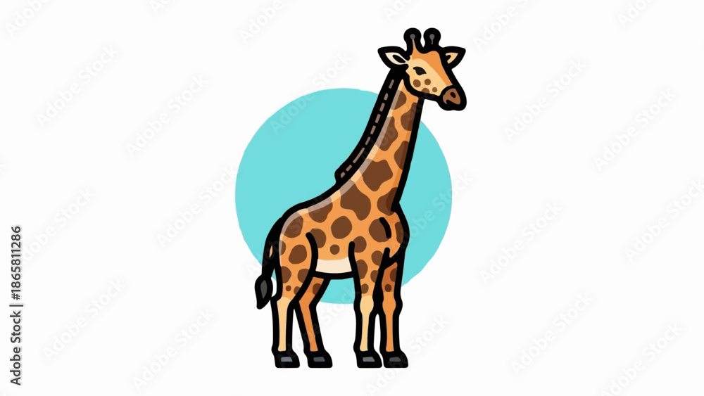 Obraz premium Cartoon giraffe with brown spots against a light blue circular background