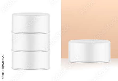 Hight realistic bottom tin can with easy-open lid mockup. Vector illustration isolated on white and colour background. Easy to use for presentation your product, idea, design. EPS10.