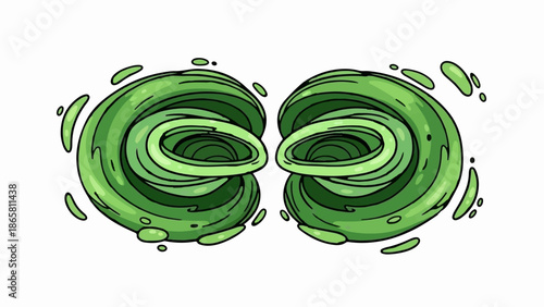 Twin green swirling energy portals, abstract, flowing, organic shapes, liquid motion