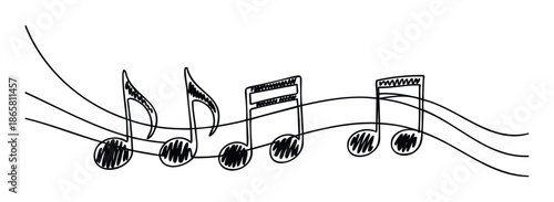 Stylized handdrawn musical notes arranged on a staff representing rhythm and melody for music education materials, performance promotions, or event invitations needing a unique touch