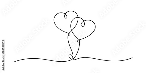 Minimalist continuous line art drawing of two connected hearts symbolising love and unity