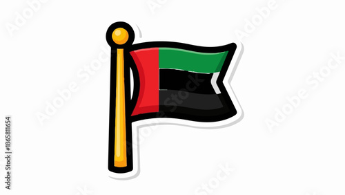 Cartoon illustration of a flag of the United Arab Emirates on a golden pole