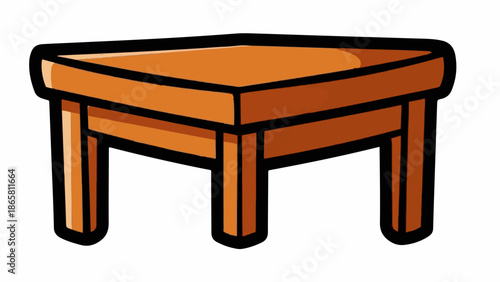 A simple, cartoonish drawing of a small, brown wooden table with four legs