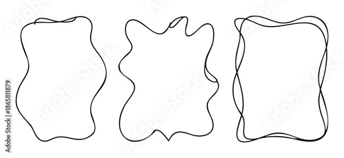 Set of three hand drawn wavy black lines forming irregular abstract frames perfect for modern social media posts and graphic design projects