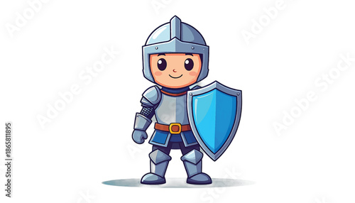Cartoon Knight in Shining Armor with Shield Illustration.