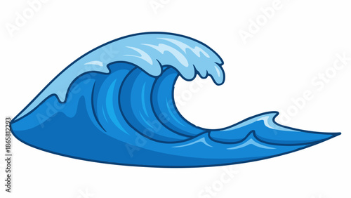 Cartoon wave cresting with foamy white water