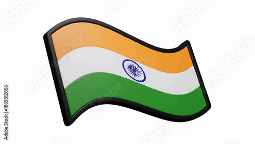 Waving flag of India with saffron, white, and green stripes and a blue wheel