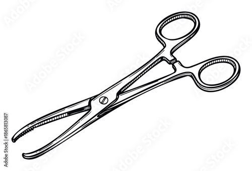 Essential medical surgical instrument illustration showing a precise clamp forceps useful for textbooks healthcare advertisements scientific posters and hospital educational programs