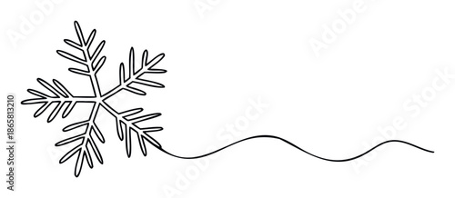 A minimalist continuous line drawing featuring a delicate snowflake design perfect for winter seasonal promotions and holiday branding or festive event decorations