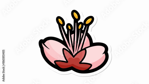 Pink cartoon flower with yellow anthers on delicate pink petals