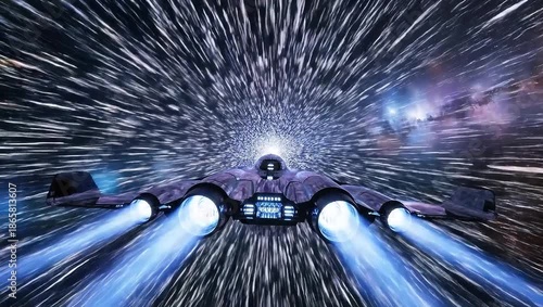 Cinematic Sci Fi Warp Speed Space Travel With Spaceship Racing Through Light Speed Starfield Video