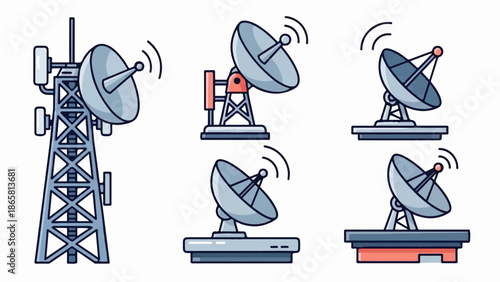 Collection of satellite dishes and communication towers broadcasting signals