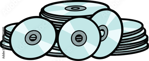 Stack of light blue discs with dark grey centers and black outlines
