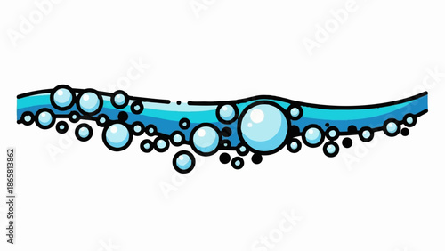 Blue wavy line with various sized bubbles