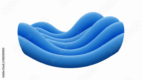 Abstract blue waves flowing in a curved, layered form against a white background