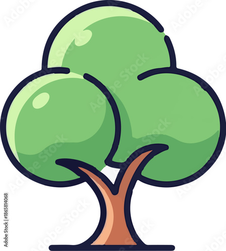 A simplified cartoon illustration of a deciduous tree with a green, bulbous canopy and a brown trunk