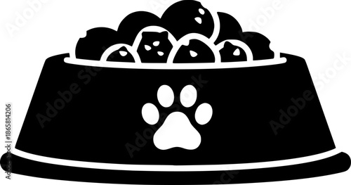 Pet Food Bowl Paw Print Vector Icon