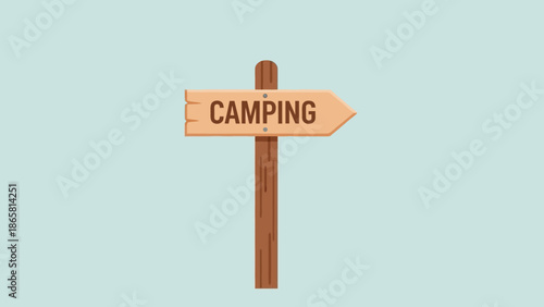 A rustic wooden signpost with an arrow pointing right, clearly indicating the direction towards a camping area, symbolizing an invitation to outdoor adventure and natural exploration