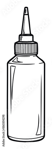 Outline drawing of a plastic squeeze bottle with a pointed nozzle and ribbed cap, perfect for packaging design, food and beverage concepts, or craft projects.