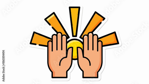 Two open hands hold a bright yellow sun radiating orange light rays