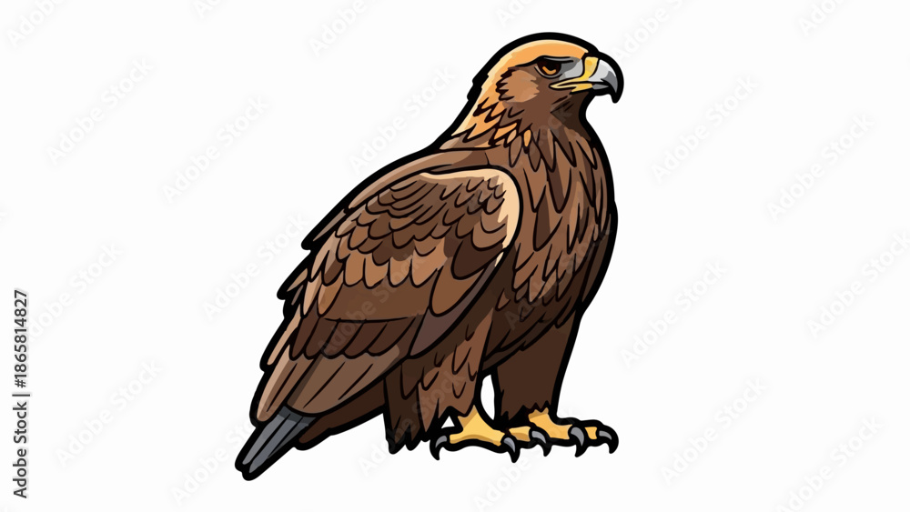Fototapeta premium A detailed illustration of a brown eagle with sharp features, poised to strike