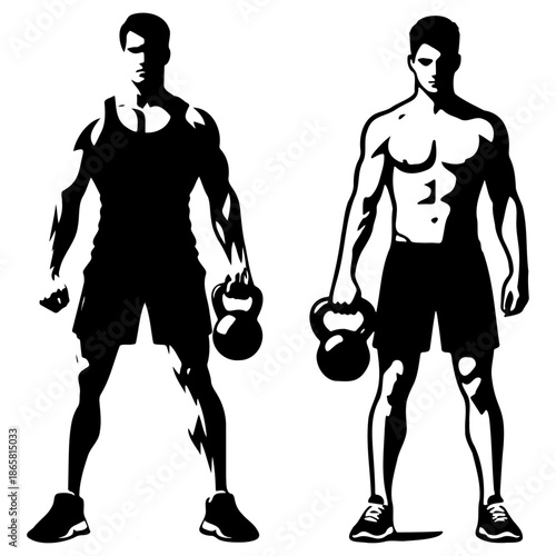 Man Do Workouts with Kettlebell.