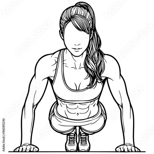Woman Do Pushups Illustration.