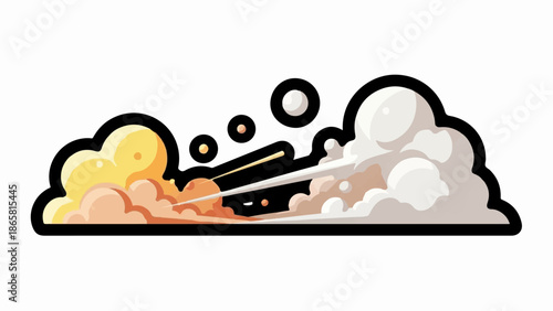 A dynamic explosion of yellow, orange, and white clouds with radiating lines