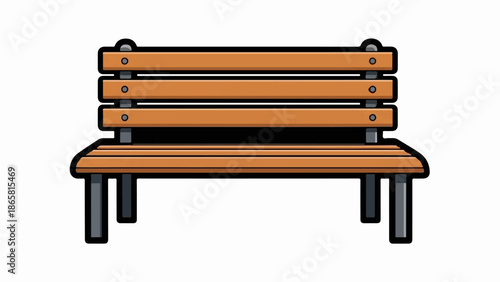 A simple, cartoonish wooden park bench with four legs and a slatted seat