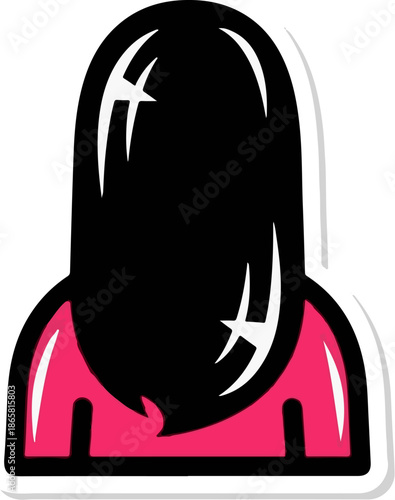 Stylized black hair silhouette on a pink top, set against a white background