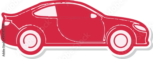 Stylized red coupe car silhouette with white outline and light pink accents