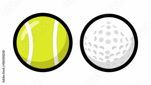 A bright yellow tennis ball and a white dimpled golf ball side-by-side