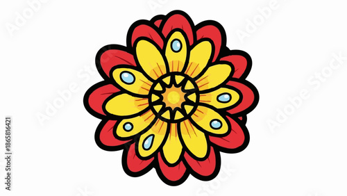 Stylized flower with bright red outer petals and yellow inner petals