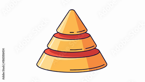 A stylized, layered conical object with rounded edges, in shades of orange and red