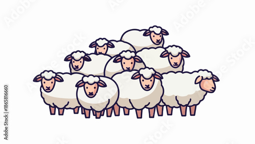 A fluffy flock of sheep gathered together, their woolly forms creating a dense, adorable mass
