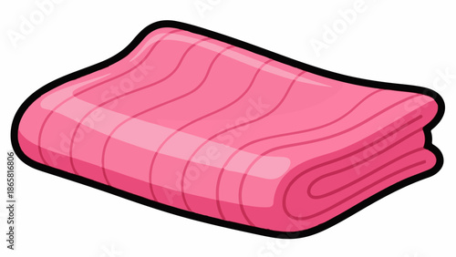 A folded pink blanket with wavy lines and a thick black outline