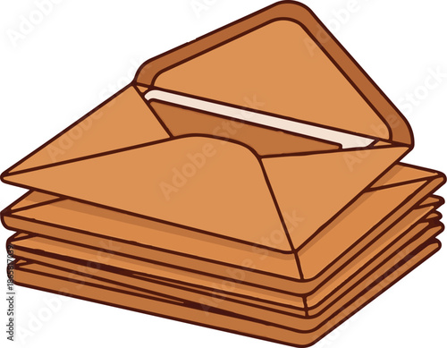 Stack of brown envelopes, one open with paper inside