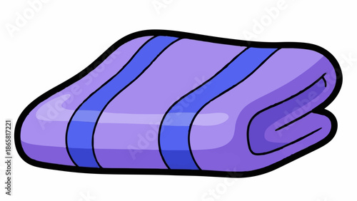 A folded purple towel with blue stripes, simplified cartoon style