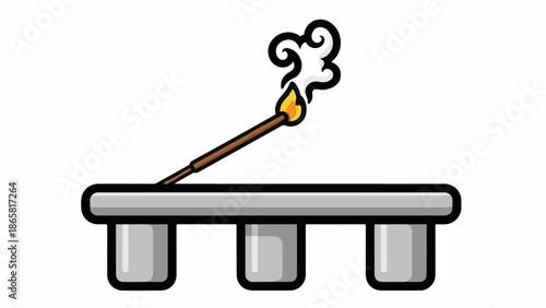 Incense stick smoldering and releasing fragrant smoke on a holder