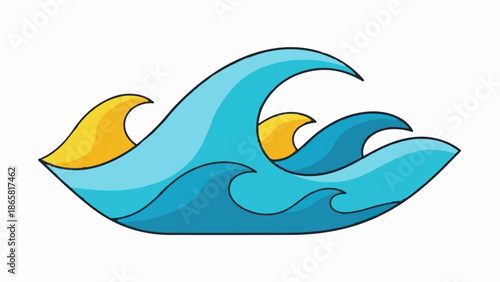 Stylized blue and yellow waves crashing