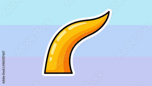 Stylized golden horn or tusk against a sky-blue and lavender gradient background