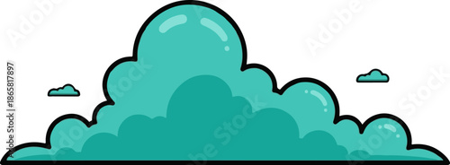 A cartoonish, puffy turquoise cloud formation with highlights and a bold black outline
