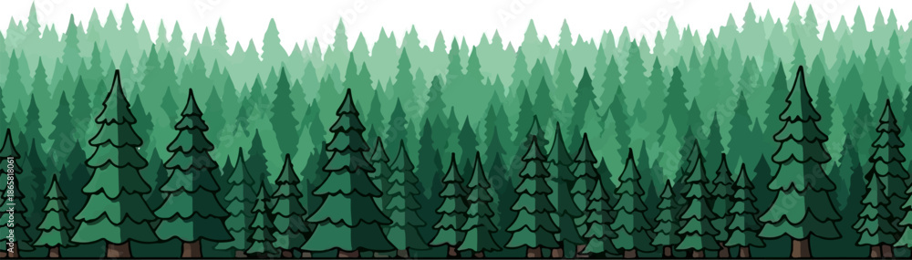Obraz premium A dense forest of evergreen trees in various shades of green
