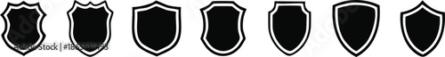 Shield silhouette icon set, black security and protection badges